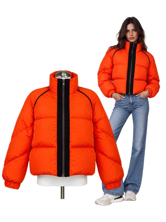 Ganni Jackets & Blazers - $450 GANNI Fountain Puffer Jacket Orange Red Velvet Trim Size S NWOT
